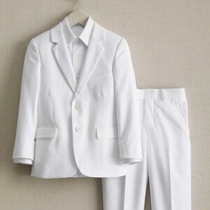 Boys White Suit Lined Jacket Creased Slacks Size 8 Wedding Church Formal LNC